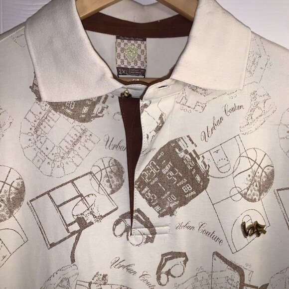 Bare Fox One Color One Nation Beige Short Sleeve Basketball Print Polo Shirt 2XL - Picture 3 of 8